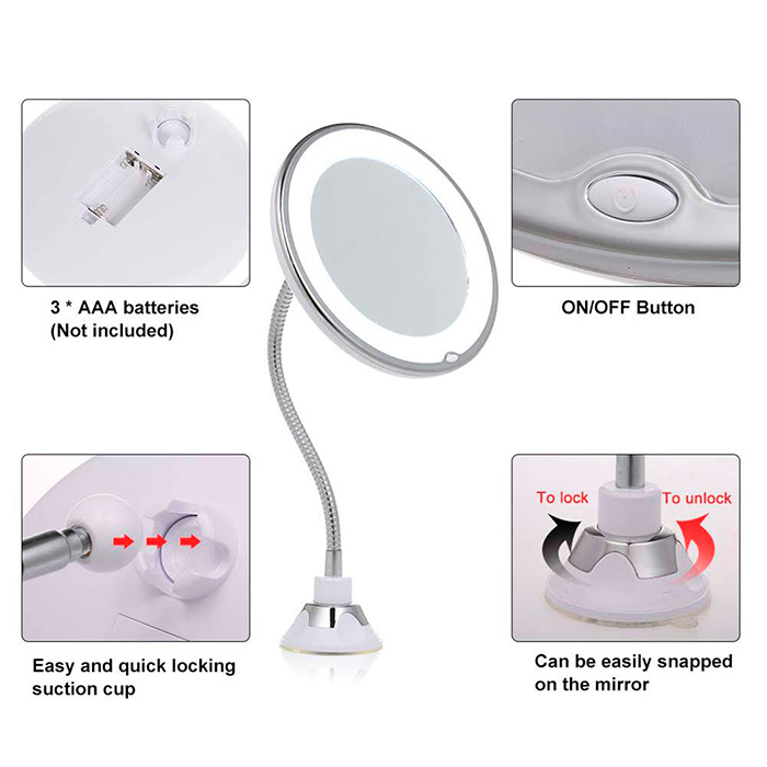 BeautyMirror, uno specchio con ingrandimento, potente luce LED e un supporto flessibile - Image 6