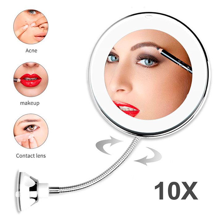 Lo specchio ha un ingrandimento 10x, che consente una precisa applicazione del trucco, depilazione delle sopracciglia, trattamenti viso, ecc.