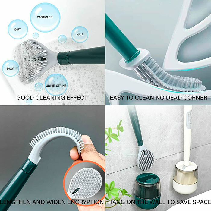 La spazzola ha uno spazio in cui versare il detergente e distribuirlo con un pulsante durante la pulizia del water!
