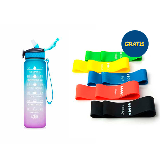 BottleBundle, Bottiglia Motivazionale per l'Acqua + Set di 5 Elastici per Esercizio - Image 2