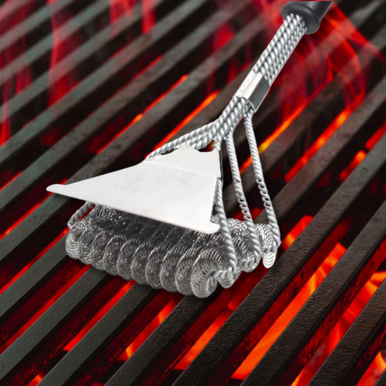 Dimentica le vecchie spazzole con filamenti di metallo pericolosi - questo modello in acciaio inossidabile è completamente privo di filamenti, ma pulisce a fondo le grate.