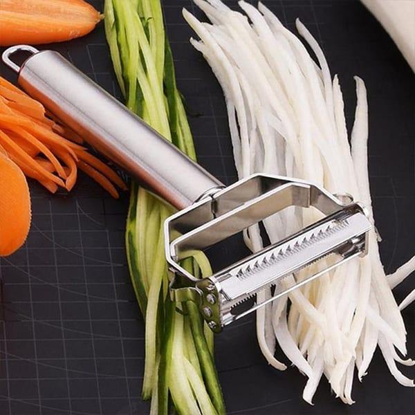 Con l'affettatrice e pelapatate 2in1 in un unico gadget, sbuccerai e affetterai velocemente gli alimenti in strisce uniformi!