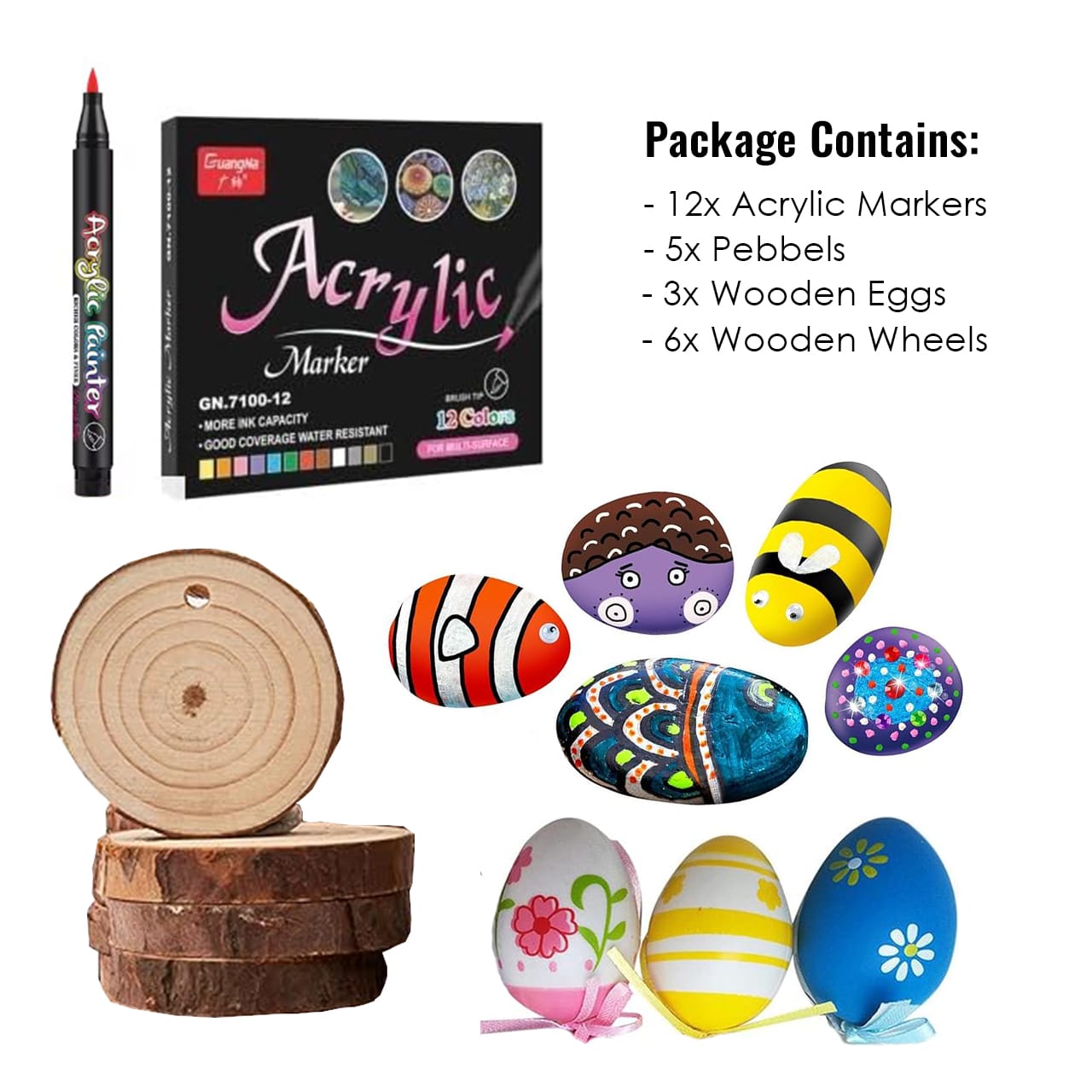 DiyAcrylic, set creativo con pennarelli acrilici, ciottoli e legno - Image 6