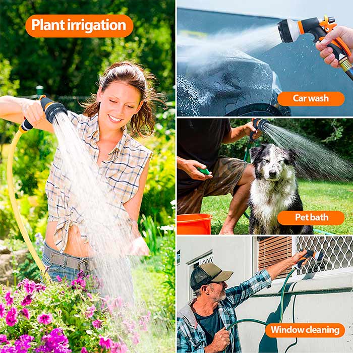 Facile da installare: il set è dotato di pistola spruzza acqua, un connettore e 2 ugelli per tubo da giardino adatti alla maggior parte dei tubi standard.