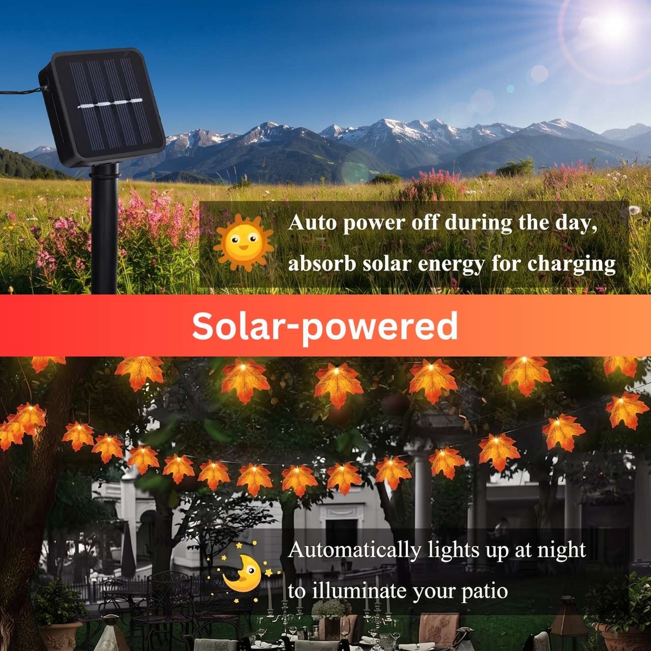 Catena luminosa LED solare con foglie autunnali, MapleLeaf - Image 9