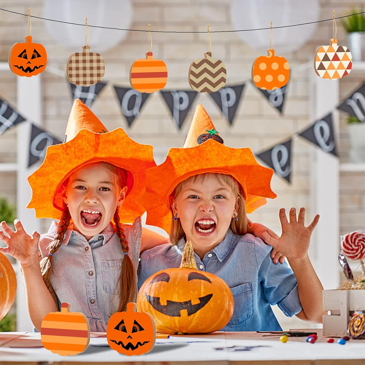 Pumpkins, piastrelle di legno a forma di zucche per creare le tue (10 pezzi) - Image 2