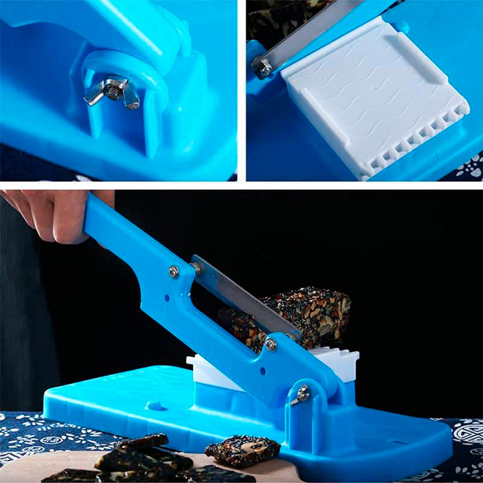 L'affettatrice ha una base in acciaio inox e un coltello dalla lama estremamente affilata!