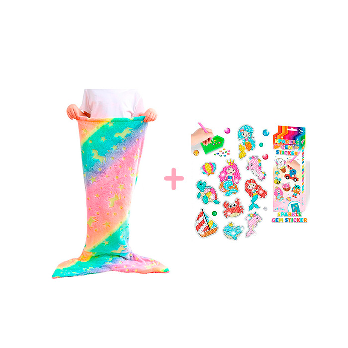 Il pacchetto SparkleMermaid include 2 giocattoli: una coperta a coda di sirena per ragazze e un set di creazione di diamanti e adesivi!