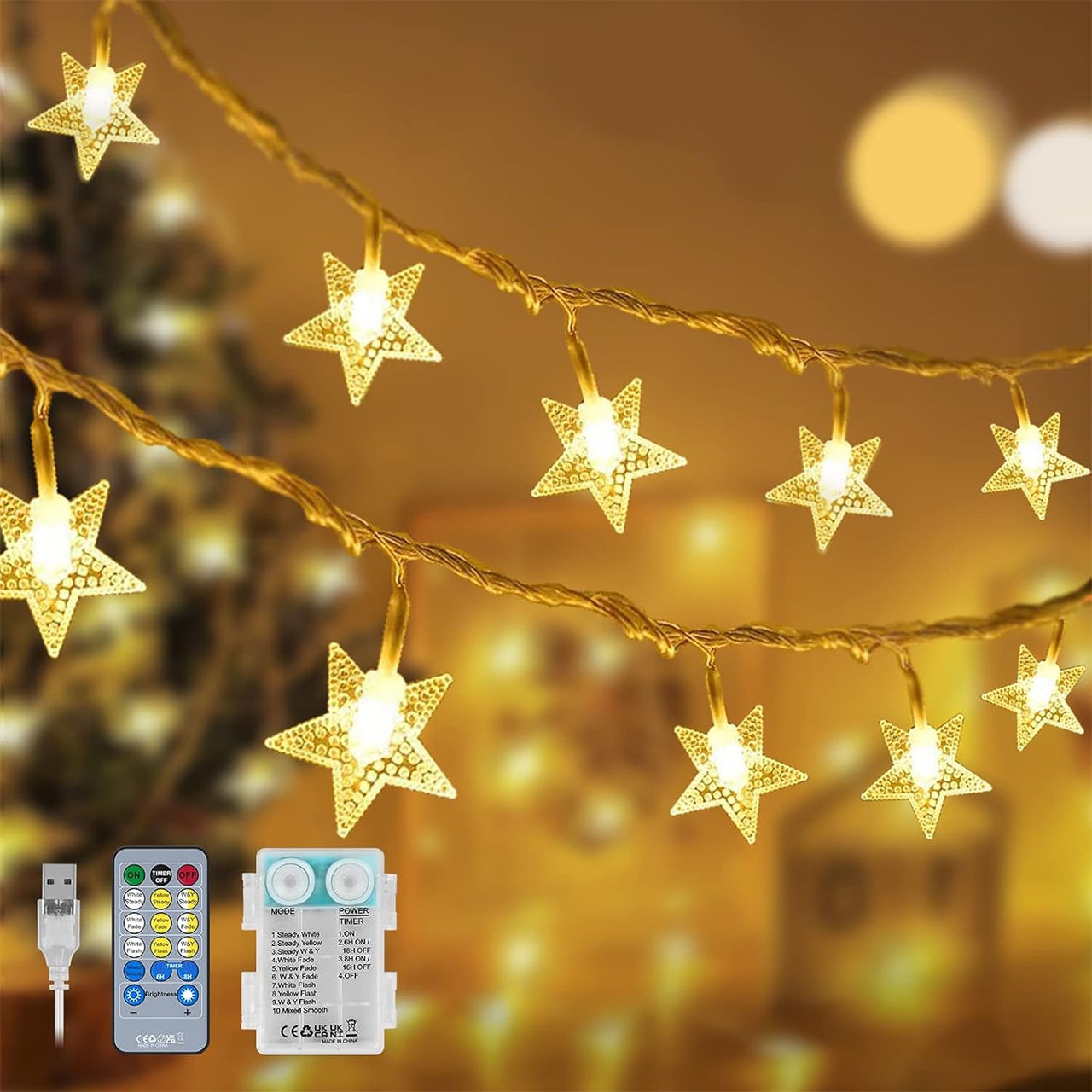 Twinkles, catena luminosa con luci a forma di stella (6 m) - Image 4